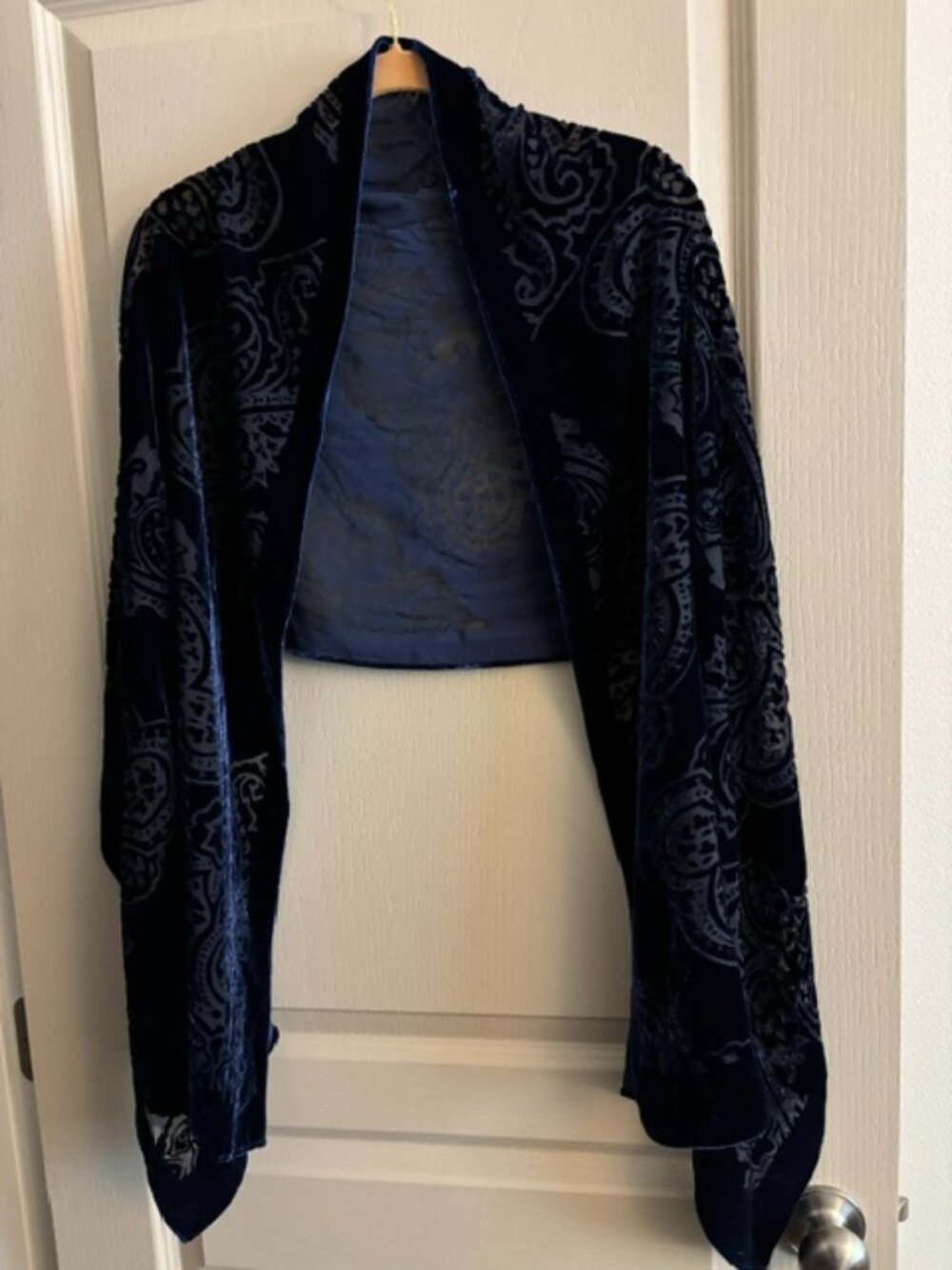 Koos of Course! Vintage Midnight Blue Velvet Burnout Floral Wrap/Scarf 72x20